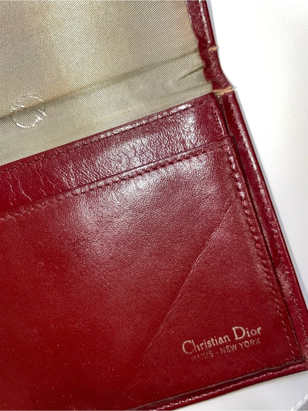 Authentic Vintage Dior Burgundy Embossed Leather Long Wallet